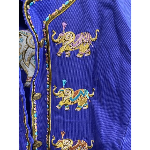 Bob Mackie Jacket XL Coat Wearable Art Purple Embroidered Elephants Vintage - Picture 2 of 12